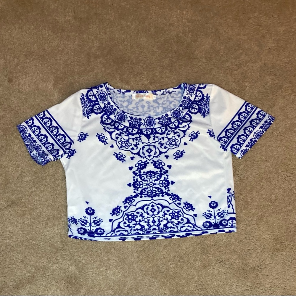 Blue and White Women's China Pattern Top